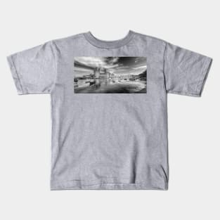 Caernarfon Castle Panorama, Wales, UK Black And White Kids T-Shirt